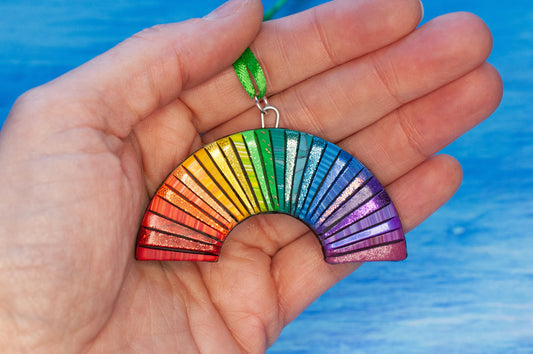 Rainbow Ornament OR Pin / Brooch, Bright Christmas Tree Decoration, Festive colorful Holiday Decor, Mosaic Art, Symbol of Hope and Love
