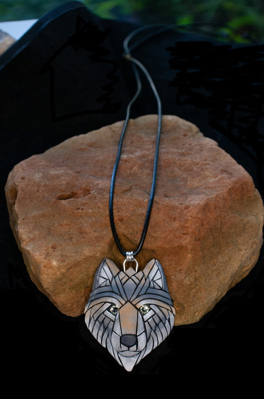 Gray Wolf Necklace, Wild American Species, Your Choice of 2 sizes, Mosaic Art Design, Spirit Animal, Unique Gift Idea, Amulet, Western Totem
