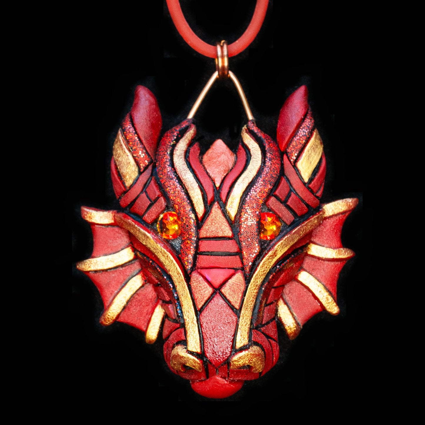 Year of the Dragon Chinese Zodiac Necklace, Lunar New Year Asian Astrology Symbol, Traditional red and gold gift idea, Mosaic art to wear,