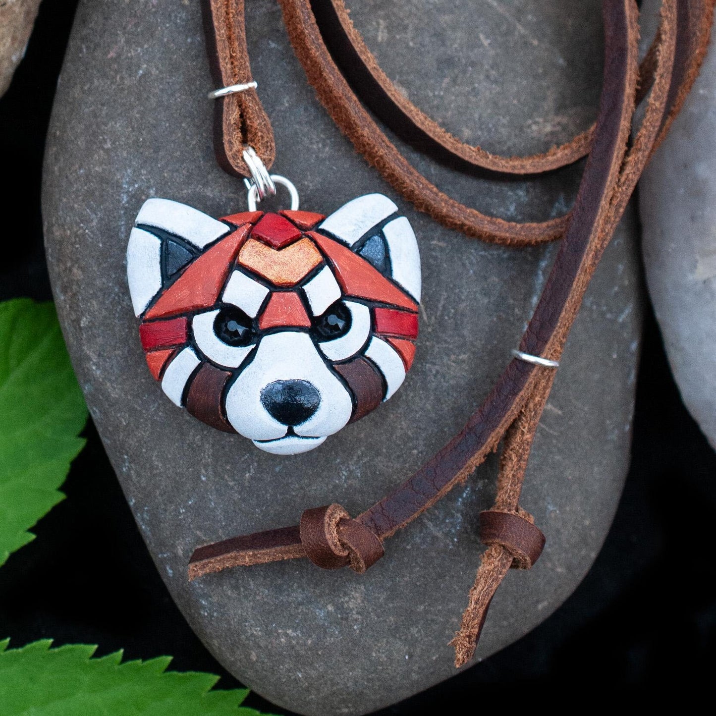 Red Panda Necklace, Leather, Gift idea for animal lovers, cord options, Endangered Species, Himalayan, Cute Spirit Animal, the perfect gift