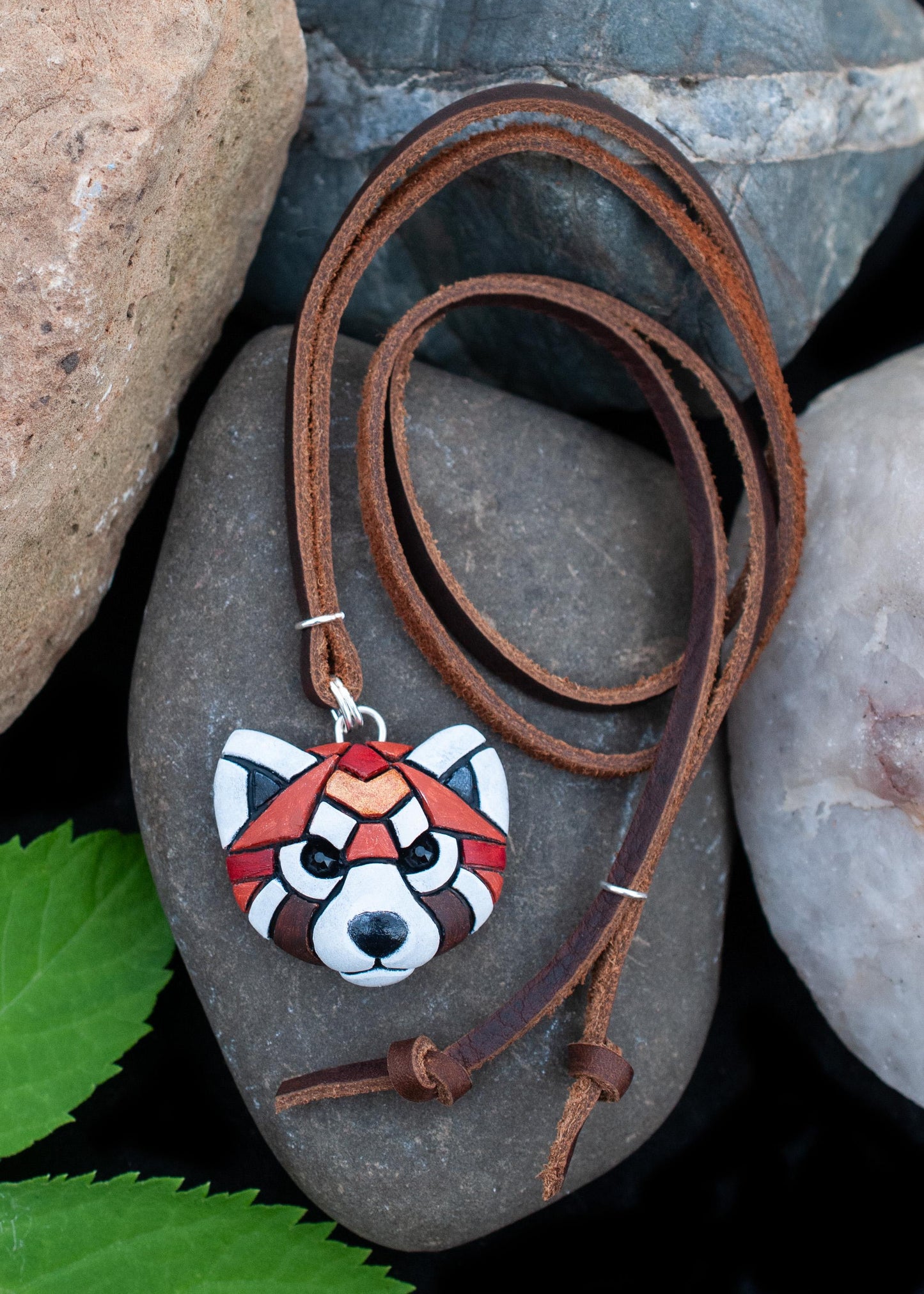 Red Panda Necklace, Leather, Gift idea for animal lovers, cord options, Endangered Species, Himalayan, Cute Spirit Animal, the perfect gift