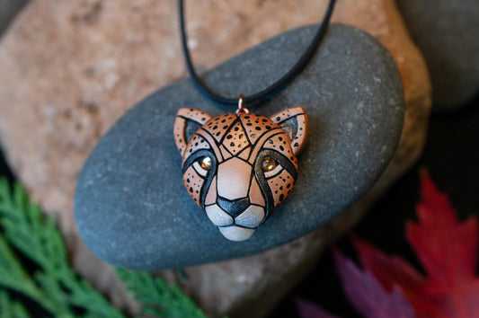 Cheetah Leopard Face Necklace, Safari Style African Animal Head, Spirit Animal, Christmas Gift Idea, Big Cat, Fast Runner, Spotted Wildcat