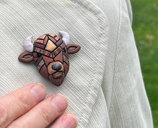 Bison Lapel Pin, Rustic Brown Buffalo Wildlife Accessory, Native American Species Brooch, Western Gift Idea, USA Made by hand, Cute Animal