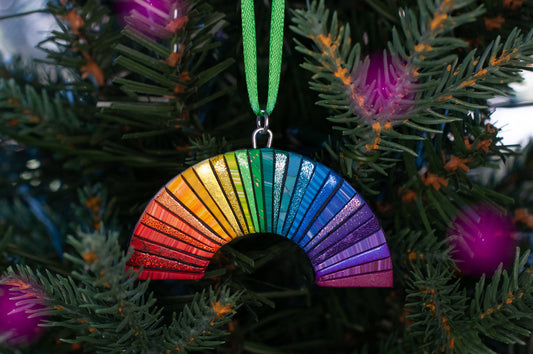 Rainbow Ornament OR Pin / Brooch, Bright Christmas Tree Decoration, Festive colorful Holiday Decor, Mosaic Art, Symbol of Hope and Love