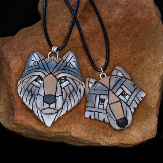 Gray Wolf Necklace, Wild American Species, Your Choice of 2 sizes, Mosaic Art Design, Spirit Animal, Unique Gift Idea, Amulet, Western Totem